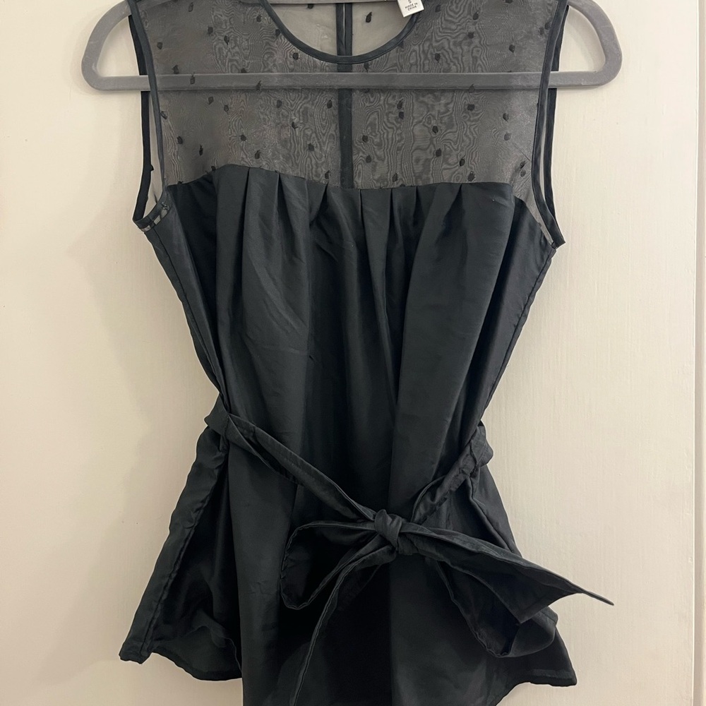 Isaac Mizrahi Black Sheer Tie-Waist Blouse